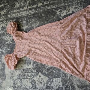 Pink Eyelet Dress with Puff Sleeves